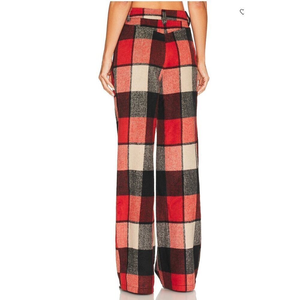 AFRM Willis Cutout Wide Leg Large Plaid Black Red Pants 30 - Picture 2 of 4